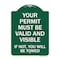 Signmission Your Permit Must Valid & Visible If Not You Towed Heavy-Gauge Alum Sign, 18" x 24", GW-1824-22693 A-DES-GW-1824-22693 - alternate 1